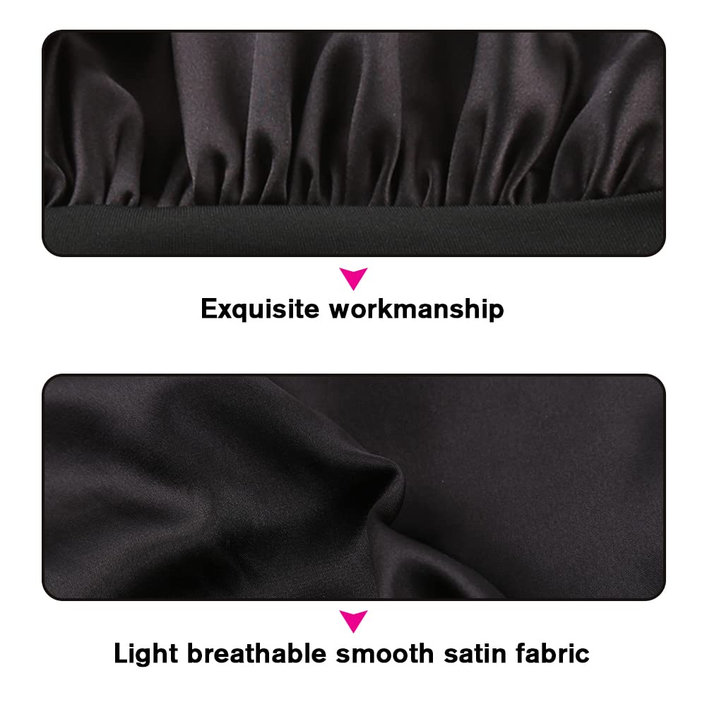 Sent Hair Kids Satin Bonnet Sleep Cap for Natural Hair Double Layers Hair Bonnet Wide Elastic Band Night Sleep Hat for Baby Toddler Child Teens (Black,Color Fixed)