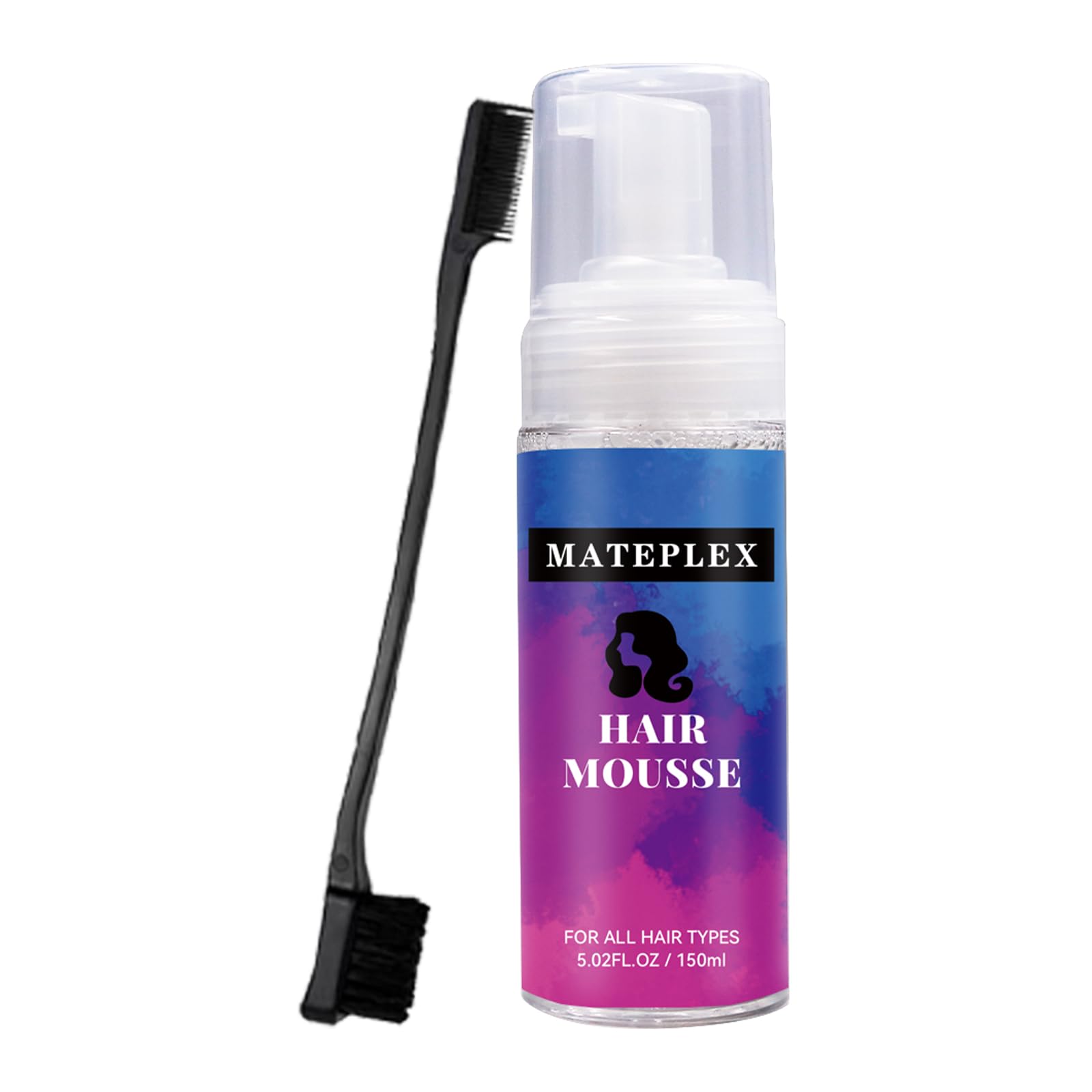 MATEPLEX Foaming Hair Curl Mousse Made From Argan Oil Frizz Control Styling Mousse with Flexible Feel, Ideal for Curly Hair, Wig or Weave, with Brush 5.02 oz(150ml)