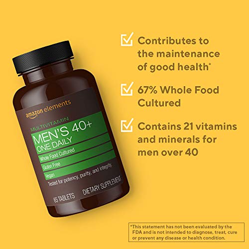 Amazon Elements Men's 40+ One Daily Multivitamin, Vegan, 65 Tablets, 2 month supply (Packaging may vary)
