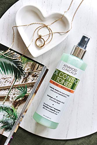Advanced Clinicals Oil Control Purifying Facial Mist Toner. Hydrating, Non-Greasy Tea Tree Oil, Witch Hazel Toner W/Aloe Vera Face Mist Cleans Pores & Clears Acne All Skin Types, 8 Fl Oz (Pack of 1)