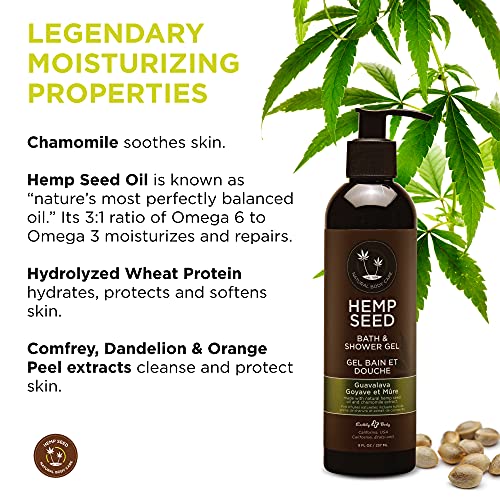 Earthly Body Hemp Seed Bath & Shower Gel, Guavalava Scent - 8 oz - Moisturizing Formula with Hemp Seed Oil, Chamomile & Hydrolyzed Wheat Protein - Vegan, Cruelty Free