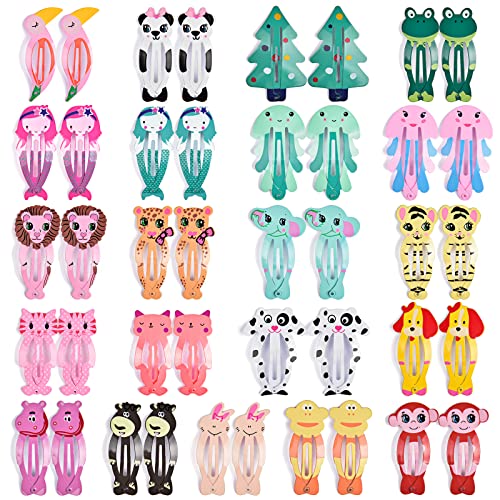 IKOCO Hair Clips for Girl, 42Pcs Animal Pattern Snap Hair Clips, Cartoon Design Barrettes for Toddler Girls