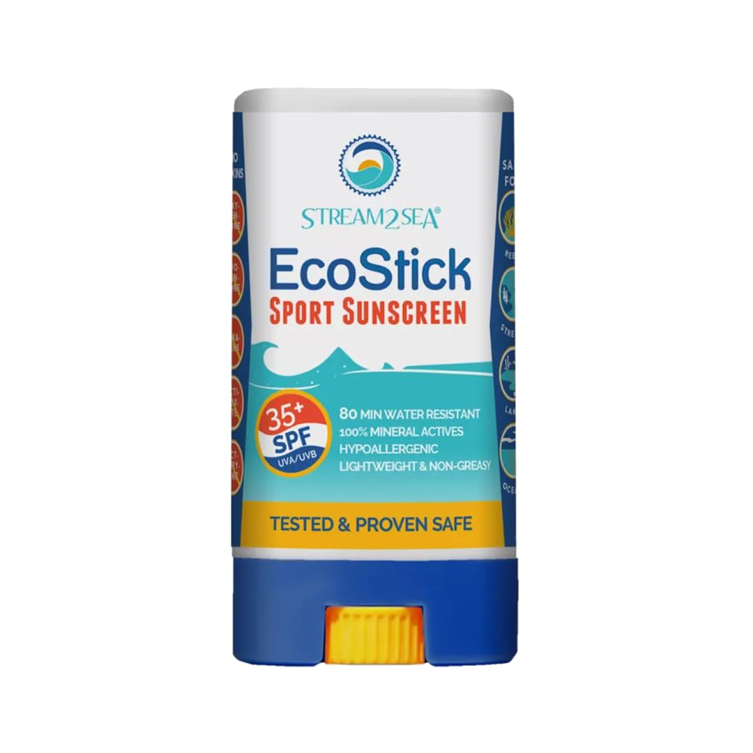 Stream2Sea EcoStick SPF 35 Mineral Sunscreen Stick | Sweat & Water Resistant Sunblock | USDA Approved Biodegradable & Reef Safe Sunscreen Protection Against UVA UVB (EcoStick Sport)
