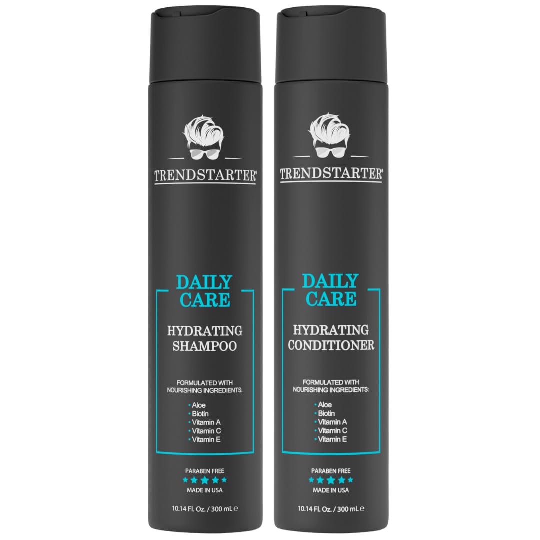 TRENDSTARTER - DAILY CARE - HYDRATING SHAMPOO & HYDRATING CONDITIONER Set (10.14 Fl.Oz ea.) - Made with Aloe, Vitamin A, Vitamin C, and Vitamin E for Healthy Hair and Healthy Scalp - Launched 2023