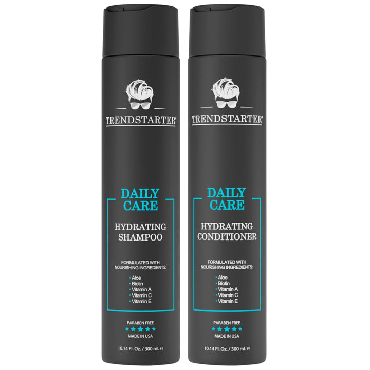 TRENDSTARTER - DAILY CARE - HYDRATING SHAMPOO & HYDRATING CONDITIONER Set (10.14 Fl.Oz ea.) - Made with Aloe, Vitamin A, Vitamin C, and Vitamin E for Healthy Hair and Healthy Scalp - Launched 2023