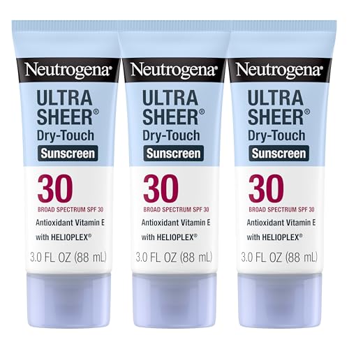 Neutrogena Ultra Sheer Dry-Touch Sunscreen for Face & Body, Helioplex SPF 30 Broad Spectrum UVA/UVB, Lightweight, Water Resistant & Non-Greasy, Hawaii Act 104 compliant, Travel Size 3 fl oz, Pack of 3