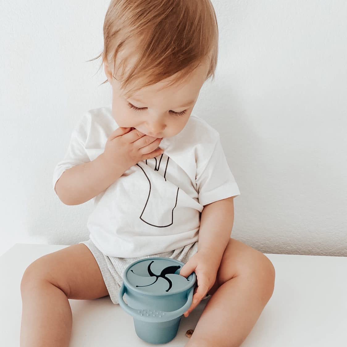 BraveJusticeKidsCo | Snack Attack Snack Cup | Collapsible Silicone Snack Container | Toddler and Baby Snack Catcher Lid (Dusty Rose)