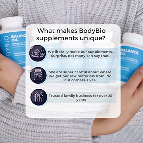 BodyBio Omega Oils 3 & 6 - Essential Fatty Acids for Brain and Heart Health | Organic Safflower and Flax Seed Oil Blend | Cold-Pressed Oils | DHA EPA | Balance Oil 60 Softgel