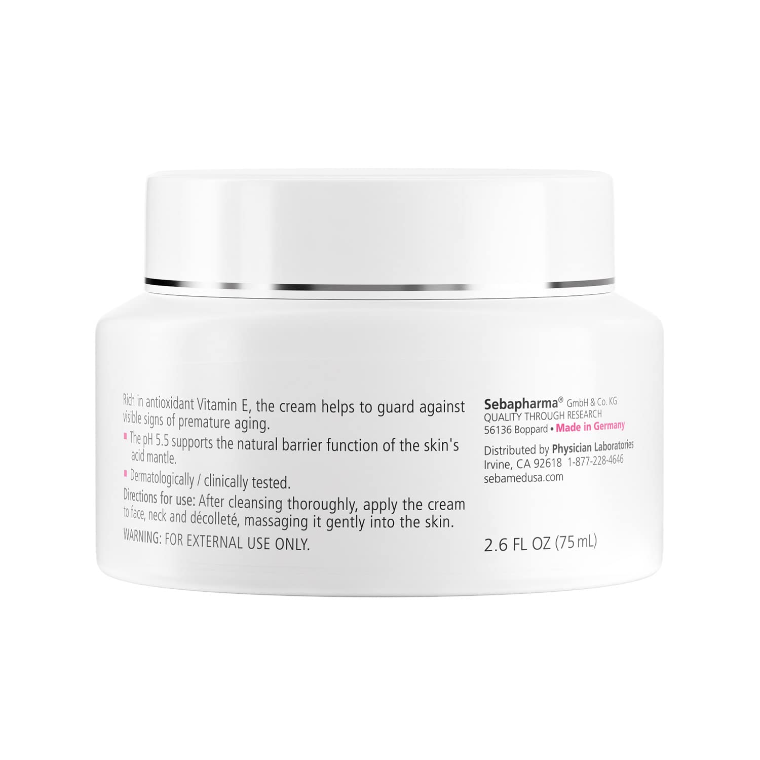 seba med Moisturizing Face Cream for Sensitive Skin pH 5.5 Hypoallergenic Ultra Hydrating with Vitamin E Dermatologist Recommended 2.6 Fluid Ounces (75 Milliliters)