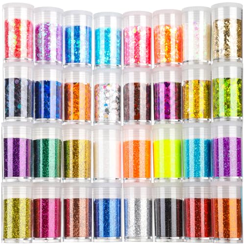 Teenitor Glitter, Holographic Chunky Glitters and Fine Glitters, Body Glitter for Nails, Face Glitter Assorted Glitter, Festival Glitter for Nail Face Hair Body, Glitter for Resin Tumblers, 16+16pcs
