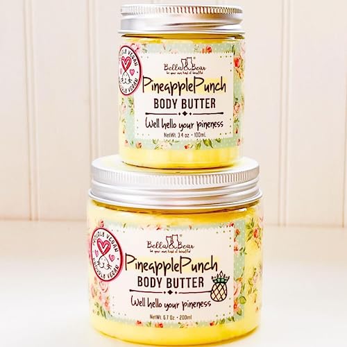 Bella & Bear Pineapple Body Butter, Hydrating Formula - Vegan Travel Size (6.7oz) Fresh Pineapple Scent