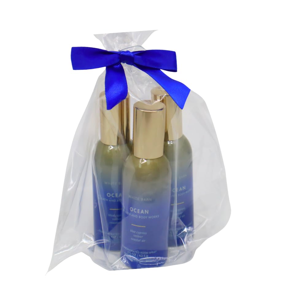 Bath & Body Works OCEAN Concentrated Room Spray Gift Set with a Blue Bow for Holiday 1.5 oz – Pack of 3