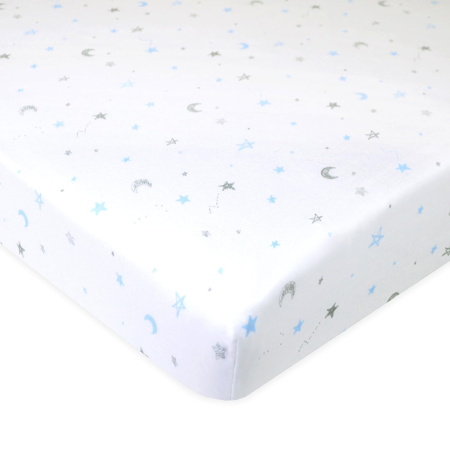 American Baby Company Fitted Pack N Play Playard Sheet 27 x 39, Soft Breathable 100% Cotton Jersey Pack and Play Sheet, Blue Stars and Moons, for Boys and Girls, Fits Most Mini Crib Mattresses
