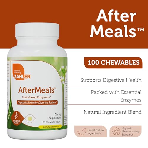 Zahler AfterMeals Digestive Enzymes for Digestion Health - Chewable Fruit-Based Digestive Enzymes for Women & Men with The Power of Papaya and Pineapple - Kosher Gluten Free Made in USA (100 Tablets)
