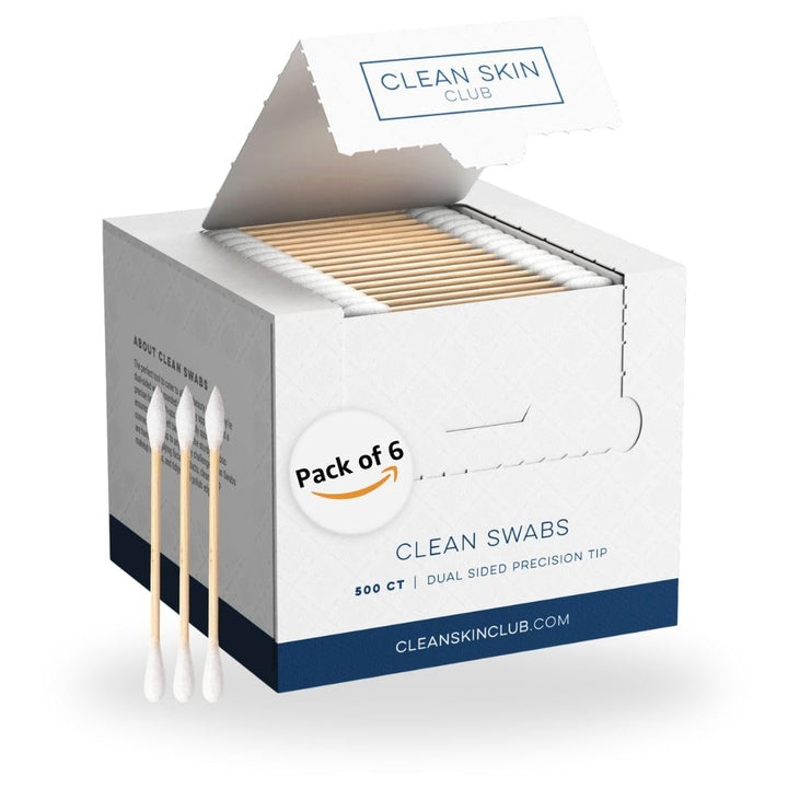 Clean Skin Club Clean Swabs | 6 Pack Total 3000 Count | One Pointed Tip | Biodegradable + Organic Cotton & Bamboo | Makeup & Nail Polish Touch-ups | Chlorine-Free & Hypoallergenic