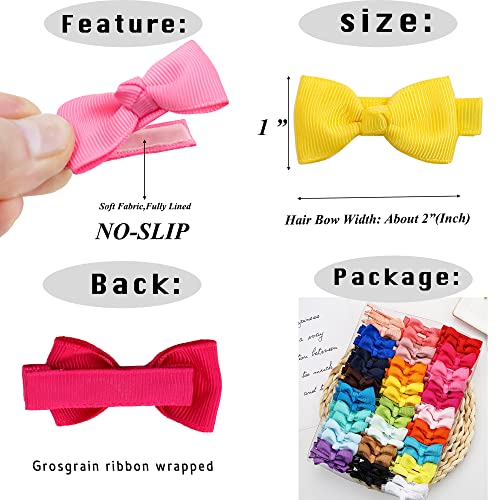 CÉLLOT Baby Hair Clips 50 Pieces 25 Colors in Pairs Baby Girls Fully Lined Bows Hair Pins Tiny 2 Hair Bows Alligator Clips for Girls Infants Toddlers