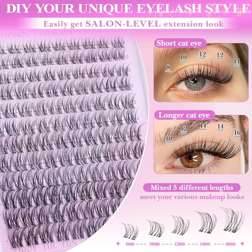 Natural Lash Clusters Venus Wispy Cluster Eyelash Extensions Invisible Thin Band Eyelash Cluster 8-16mm DIY Lash Extensions with Clear Band Individual Lashes Clusters Natural Look by WTVANE