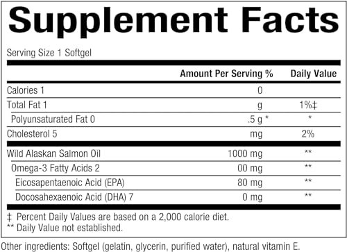 Natural Factors, Wild Alaskan Salmon Oil Provides Omega-3, EPA, DHA & Vitamin D, Supports Brain & Heart Health, 180 Count (Pack of 1)