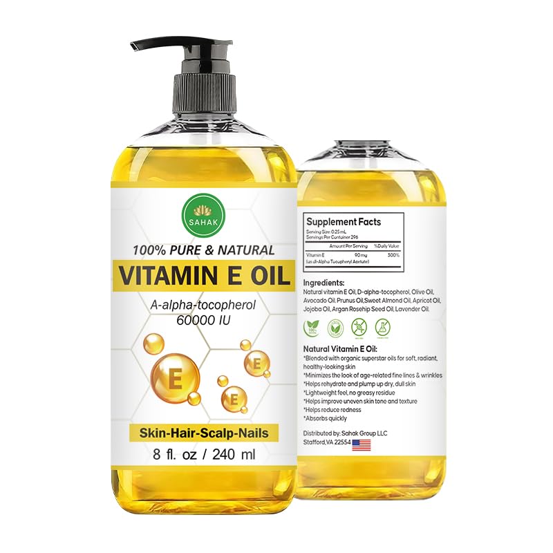 Vitamin E Oil | Premium Quality Pure & Natural Vitamin e Oil I Organic & Hexane Free Blend 60,000 IU Tocopherol I Repair Dry, Skin & Scars I for Hair Face & Full Body - 8 Fl Oz