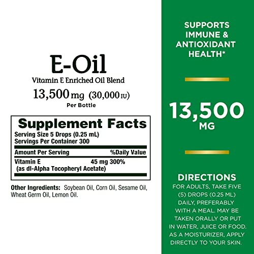 Nature’s Bounty Vitamin E Oil, Supports Immune & Antioxidant, 30,000IU Vitamin E, Topical or Oral, 2.5 Oz