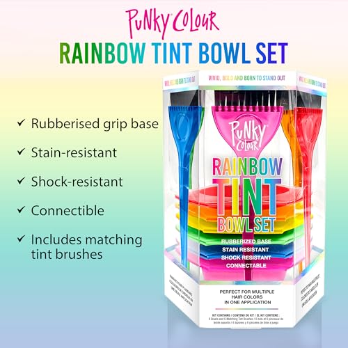 Punky Rainbow Tint Hair Dye Brush and Bowl Set - Multi-Color Hair Coloring Kit with Dye Mixing Bowls & Brushes, DIY Dyeing & Bleaching for Salon & At-Home Use
