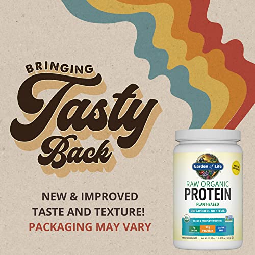 Organic Vegan Protein Powder, Unflavored Protein Powder, Garden of Life 22g Plant Based Protein & BCAAs, Organic Protein Powder with Probiotics & Enzymes, Non-GMO, Gluten-Free Lactose Free 1.2 LB