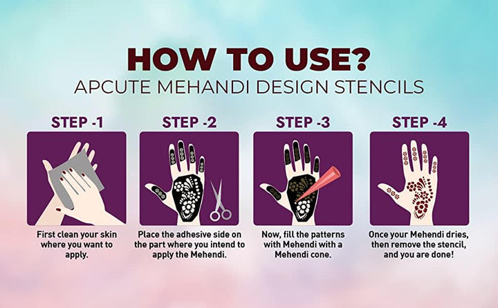 Stylesindia Self-Adhesive Arabiac Design Henna Tattoos Stencils for Henna Tattooing DIY Pack of 2 Stencils (Small) (Small Palm-07)