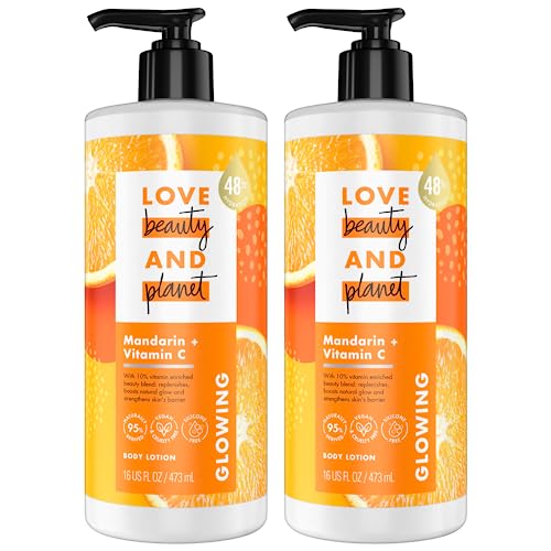 Love Beauty And Planet Lotion - Moisturizing Mandarin + Vitamin C Lotion, Natural Body Lotion for Women, Dry Skin Lotion Scented with Mandarin Orange, 16 Fl Oz (Pack of 2)