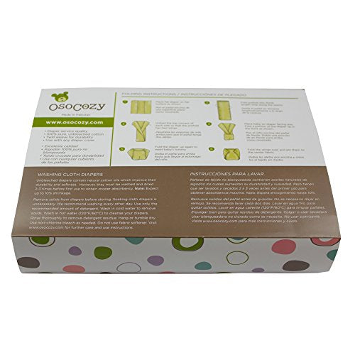 OsoCozy Prefolds Unbleached Cloth Baby Diapers, Size 1 (7-15 lbs), 6 Pack, Soft, Absorbent and Durable 100% Natural Cotton