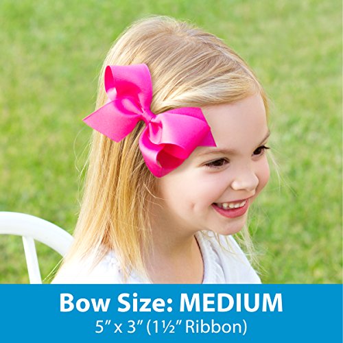 Wee Ones Girls' Medium Moonstitch Grosgrain Bow 3 pc. Variety Pack Set on WeeStay No-Slip Hair Clip
