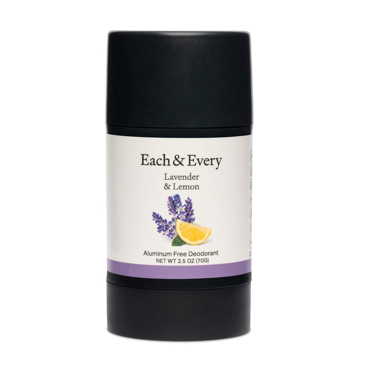 Each & Every All Natural Aluminum Deodorant for Women and Men, Cruelty Vegan Deodorant with Essential Oils, Non-Toxic, Baking Soda, Lavender Lemon, 2.5 Oz