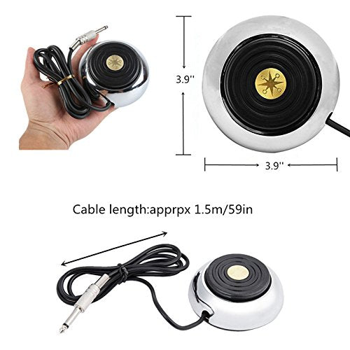 Tattoo Pedal Switch, BoChang Round Gem Pro Stainless Steel Tattoo Foot Pedal Switch 360 Degree Switch w/ 5 ft. Power Cord Controller for Tattoo Machine Power Supply, Tattoo Supplies, Tattoo Kits