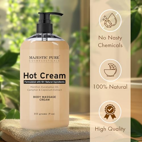 Majestic Pure Hot Cream | Cream for Body, Anti Cellulite Cream for Thighs and Butt | Moisturizing Sweat Cream for Women & Men | 9 Oz