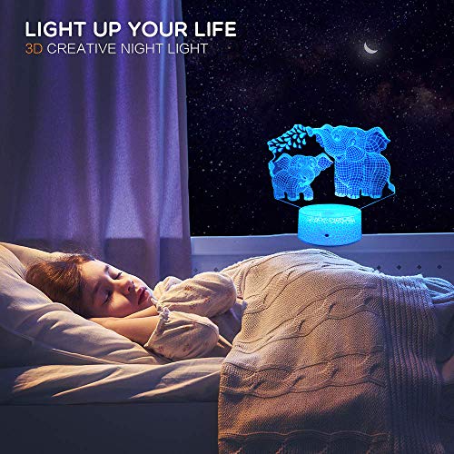 Elephant 3D Night Light for Kids 3D Lamp with 16 Colors Changing Remote Control Elephant Toys 10 9 3 5 2 8 1 7 6 4 Year Old Girls Women Baby Boys Gifts (Elephant)