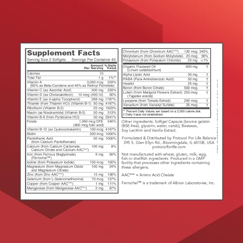 Protocol Ortho Multi - Complete Vitamins & Minerals Complex* - Multivitamin with Lutein, Lycopene & Flax Seed Oil - Egg Free & Keto Friendly - 90 Softgels