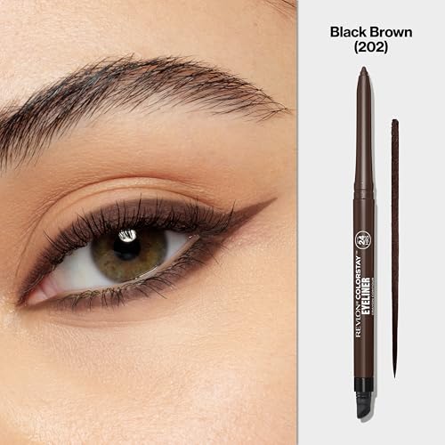 Revlon ColorStay Pencil Waterproof Eyeliner, Smudge-Proof, Eye Makeup with Built-In Sharpener, 202 Black Brown, 0.01 oz