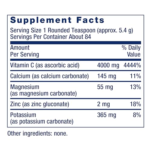 Life Extension Buffered Vitamin C Powder, Buffering Minerals, Calcium, Magnesium, Potassium & zinc, for Sensitive stomachs, Gluten Free, Non-GMO, Vegetarian, 454 Grams, About 84 Servings