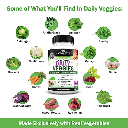 Fruit and Veggies Supplement for Adults - Daily Super Fruits and Vegetables Capsules for Enhanced Energy Gut Health Immune Support & Overall Wellness with 47 Whole Food Fruits and Veggies (1 Month)