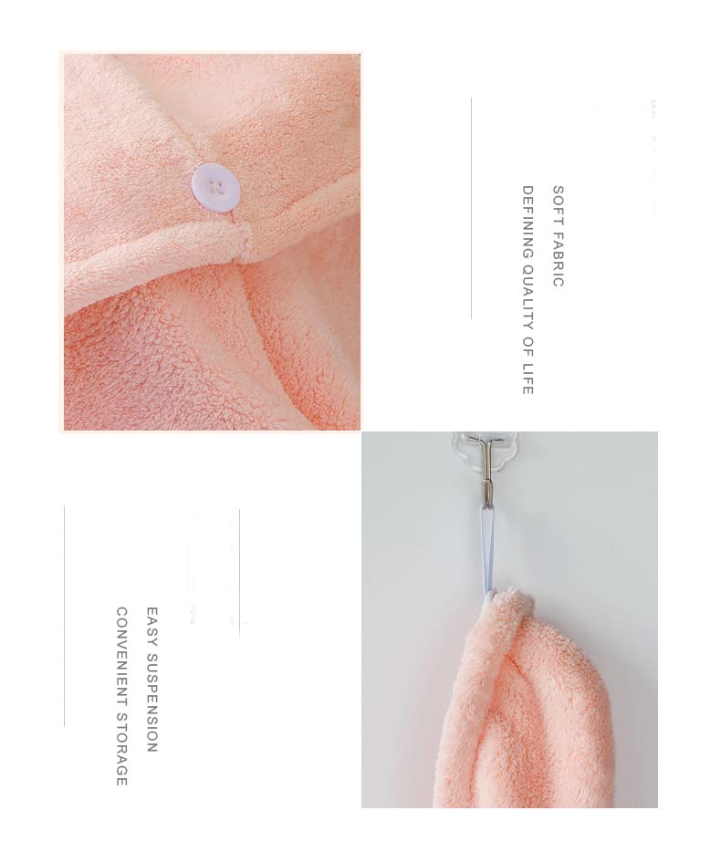 Flycheers Hair Towel Wrap,(Pink+Purple) Rabbit Ears Turban 2 Pack,Microfibre Hair Towel, Super Absorbent,Hair Drying Towel with Button, Dry Hair Hat, Wrapped Bath Cap