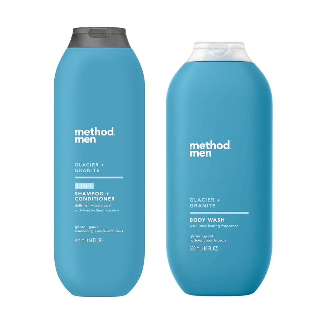 Generic Method Men Body Wash Glacier + Granite, 18 Oz. & Method Man Shampoo And Conditioner Glacier Granite, 14 Oz. Bundle of 2 Items, Blue