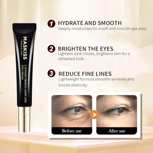 Maskiss Under Eye Cream for Wrinkles, Skin Renewing Eye Cream With Peptides + Caffeine for Dark Circles and Puffiness, Anti Aging, Reduce Fine Lines and Under EyeBags, Fragrance Free