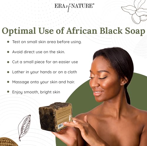 era of nature Best Raw ORGANIC AFRICAN BLACK SOAP, for Dry Skin and Skin Conditions. Pure & Natural Ingredients, Imported From Ghana - 1lb (16oz)