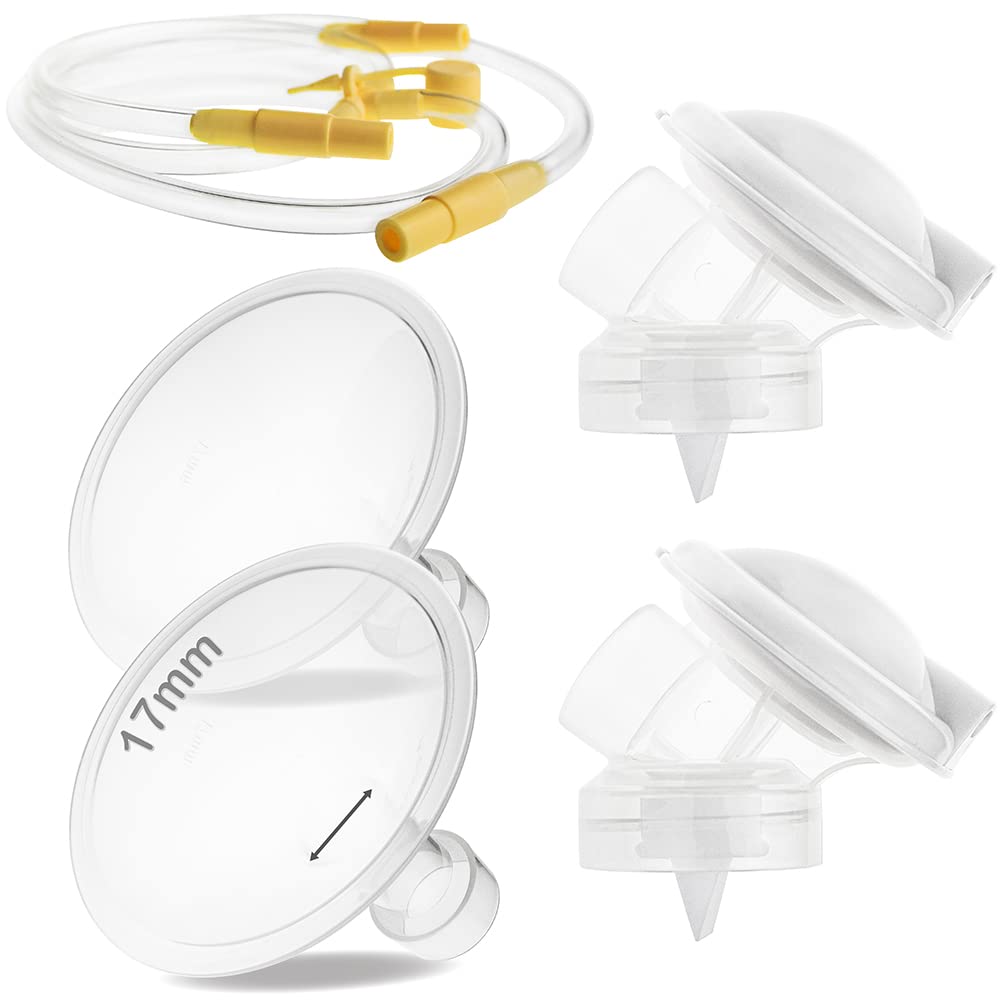 NENESUPPLY Pump Parts with 17mm Flanges Compatible with Medela Pump in Style Maxflow Breastpump and Personalfit Flex. Incl. Flange Membrane Connector Tubing Valve. Not Original Medela Pump Parts