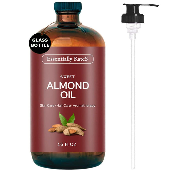Essentially KateS Sweet Almond Oil 16 fl oz (Glass Bottle)- 100% Pure and Natural and Cold Pressed, Hexane Free