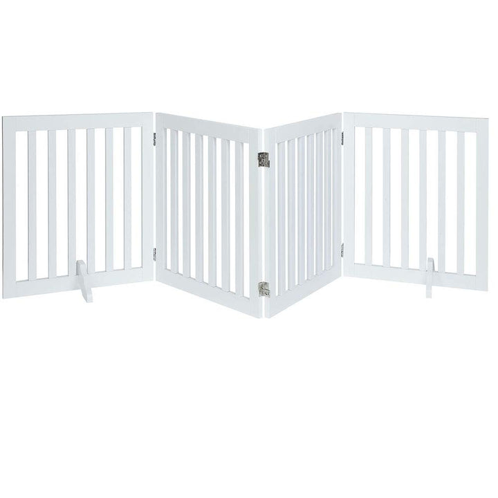unipaws 24”H Free Standing Pet Gate for Dog Cat, Wooden Dog Gates for Doorway, Stairs, Step Over Foldable Pet Fence for The House, Expandable Dog Barrier, Indoor Use, White