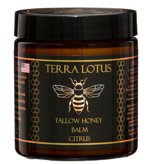 Terra Lotus - Organic Grass-Fed Beef Tallow Balm with Raw Honey - Moisturizing Cream for Soft, Smooth Skin - Handmade All-Natural Moisturizer (4oz, Citrus)