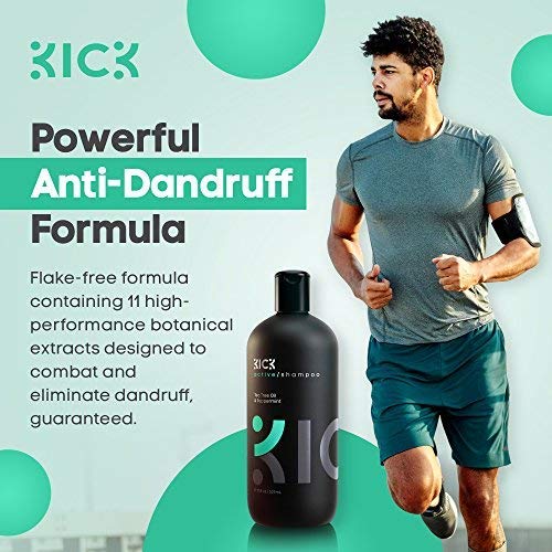 Kick Mens Shampoo - Sulfate-Free, Peppermint and Tea Tree Shampoo - Natural Botanicals for Anti Dandruff Control - Refreshes Scalp - Cruelty-Free 17oz