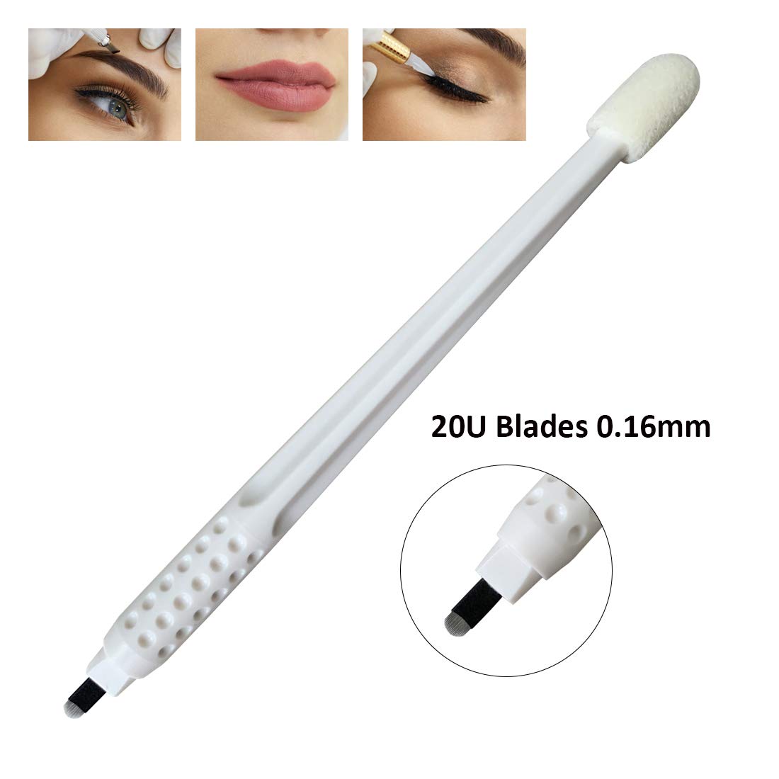 10pcs Disposable Microblading Manual Pen With Needle and Cap Permanent Makeup 20 U Blades 0.16MM,disposable blister package