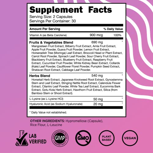 Vital Vitamins Vegan Collagen Booster - Plant Collagen Supplements - Supports Hair, Skin, Nails & Joints - with Hyaluronic Acid - 60 Capsules