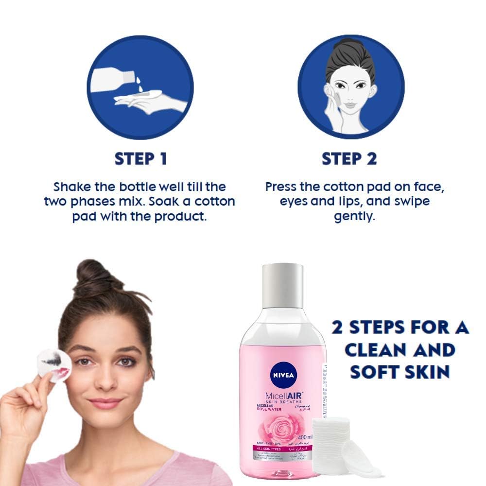 NIVEA Micellar Cleansing Water, Skin Breathe Rose MicellAIR, 400ml